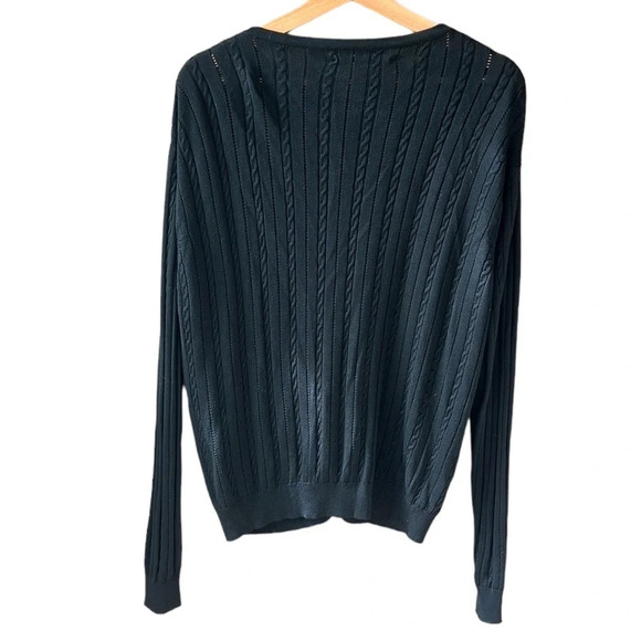 Mel & Lisa 100% Silk Black Pointelle Cable Knit Cardigan Sweater. XL - Picture 7 of 8